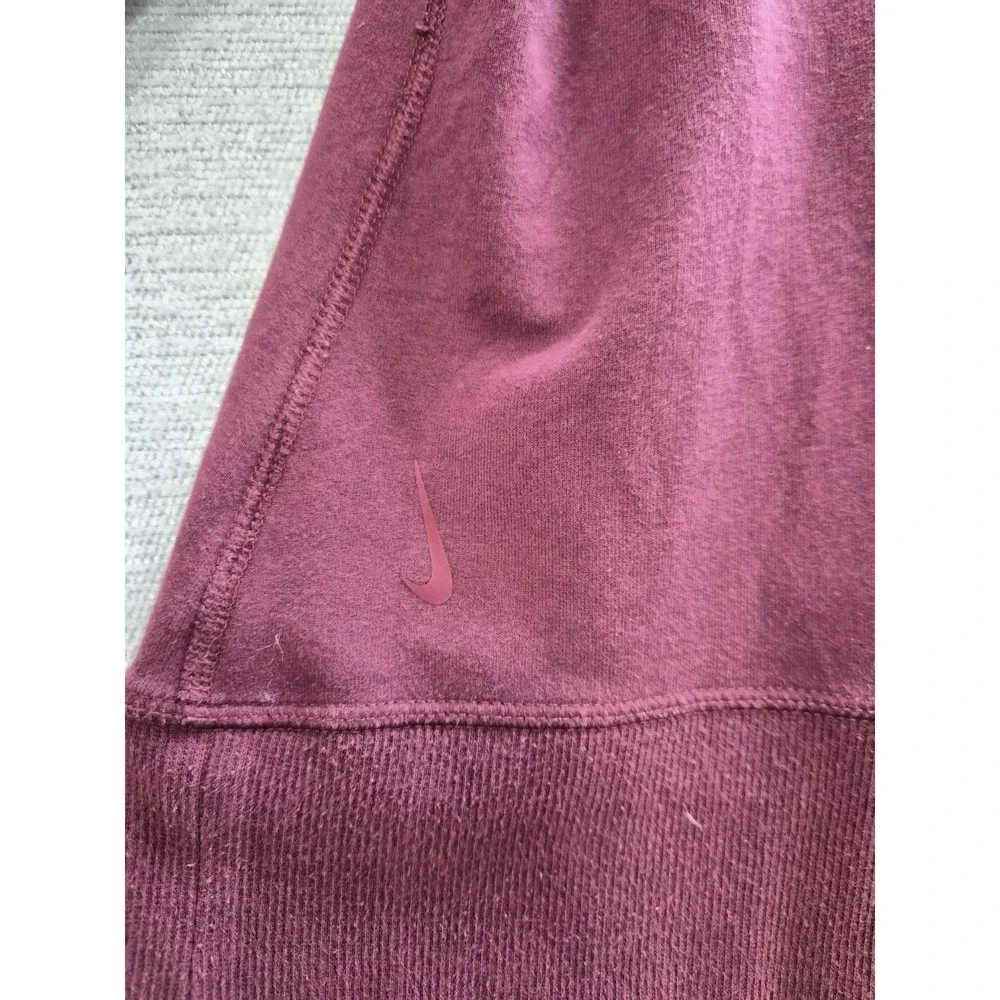 Nike Hoodie Womens Large Maroon Logo Cotton Fleece Lined Asymmetric Full Zip